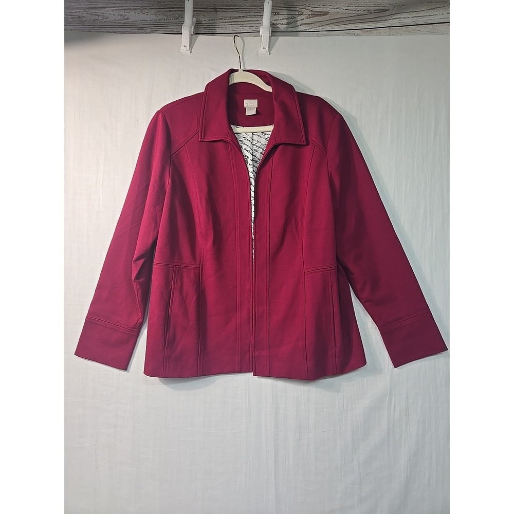 Chico's Women's 2 (12/14) Ponte Knit Red Berry Blazer Jacket Hook Eye Closure